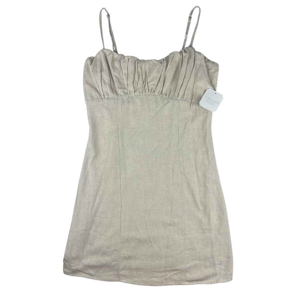 Altar’d State Norah Mini Dress Ruched Linen Natural Size M